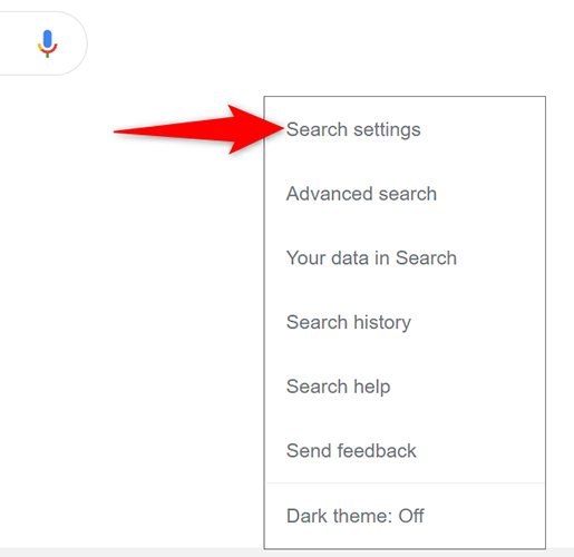 Select "Search Settings" from the "Settings" menu on Google Search on desktop.