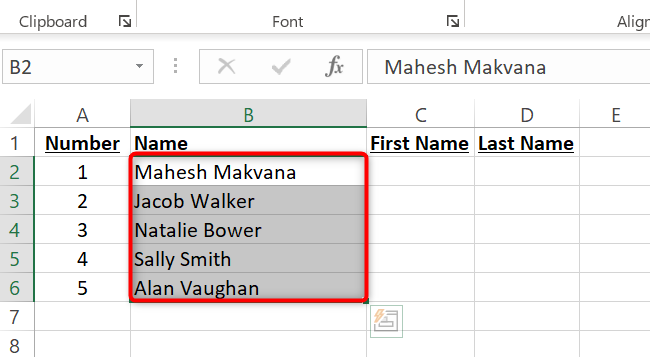 Select all names in the spreadsheet.