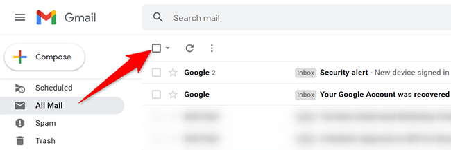 Select all emails in Gmail.