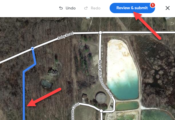 Draw the road and select "Review & Submit."