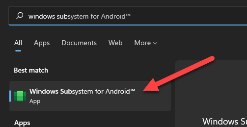 Open the "Windows Subsystem for Android."