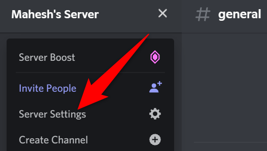 Select "Server Settings" from the down-arrow icon menu.