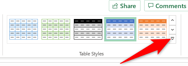Click the "More" option in the "Table Design" tab.