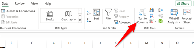 Click "Text to Columns" in the "Data" tab in Excel.