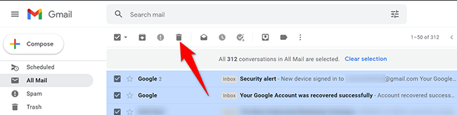 Click "Delete" at the top of Gmail.