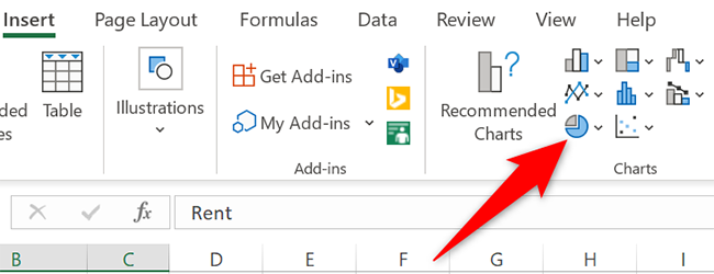 Select "Insert Pie or Doughnut Chart" in the "Insert" tab in Excel.