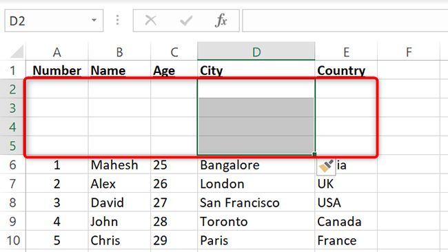 New rows added in Excel.