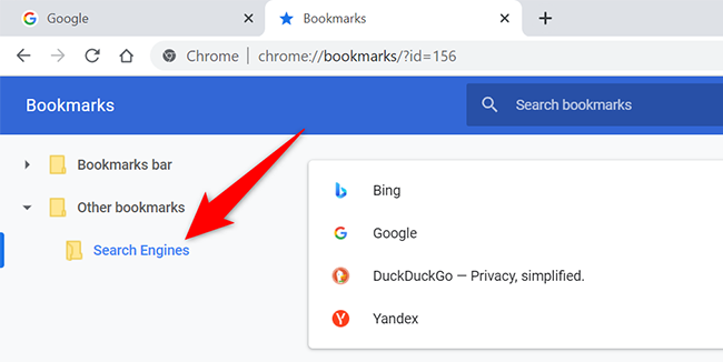 Select a bookmark folder on the "Bookmarks" page in Chrome.