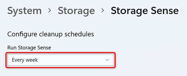 Select an option from the "Run Storage Sense" drop-down menu in Settings.
