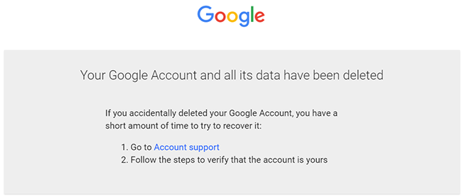 A Google account deleted.