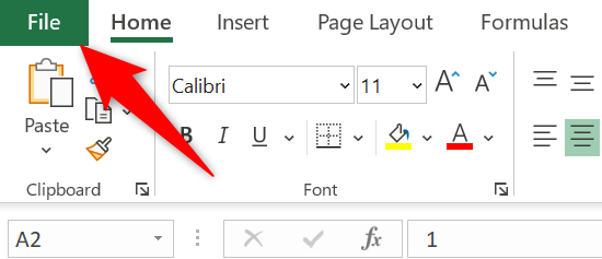 Click "File" in Excel's top-left corner.