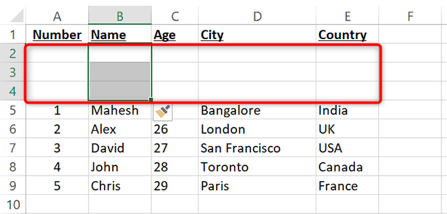 Rows added to Excel.