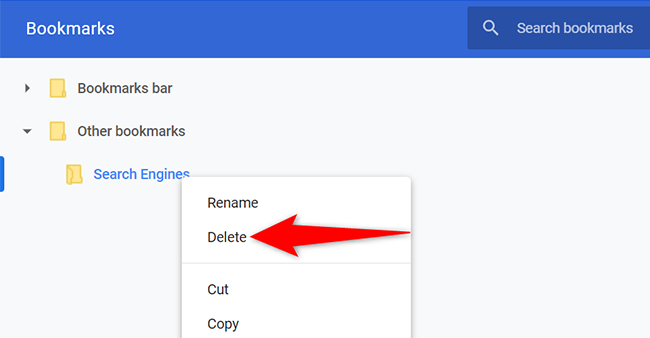 Right-click a bookmark folder and choose "Delete" in Chrome.