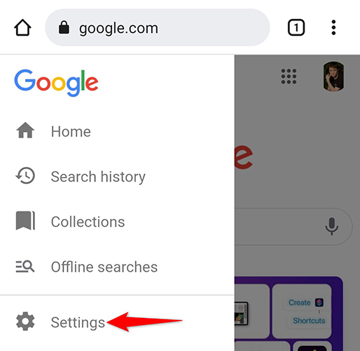 Tap "Settings" in the menu on Google Search on mobile.