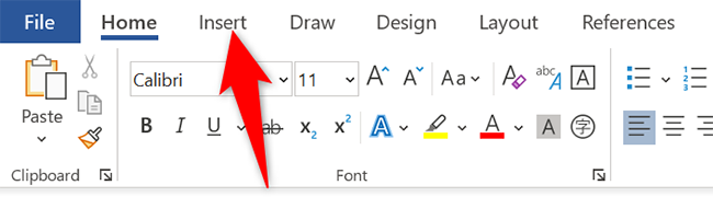 Click the "Insert" tab in Word.