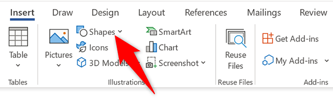 Click "Shapes" in the "Insert" tab.