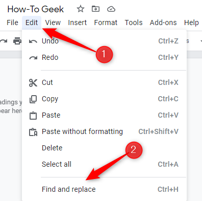 Click Find and Replace in the menu.
