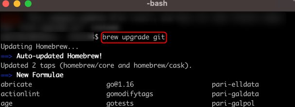 Command to update Git on Mac.
