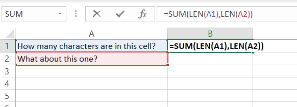 Enter the LEN and SUM function combination.