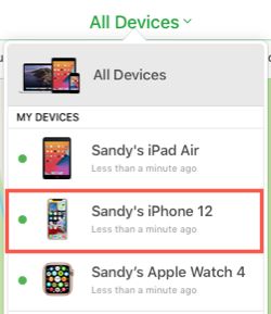 Select the device in Find My on iCloud