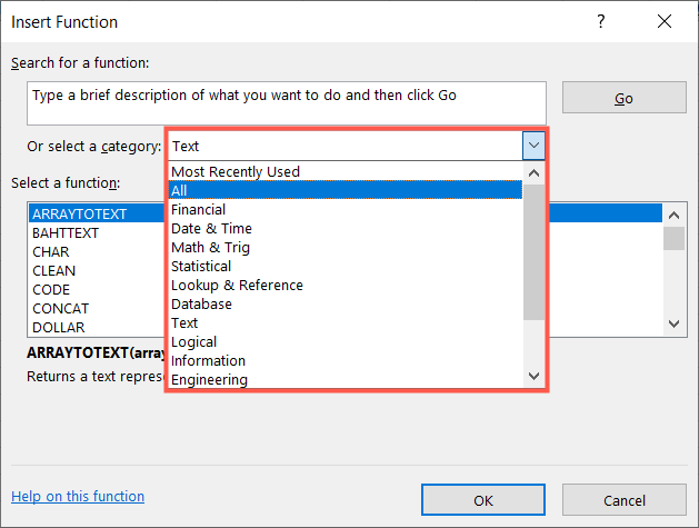 Choose a function category