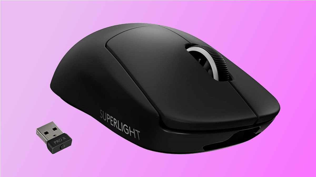 Logitech G PRO X SUPERLIGHT mouse on pink background