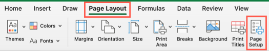 Open Page Setup in Excel on Mac