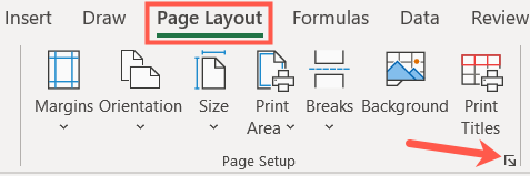 Open Page Setup in Excel on Windows