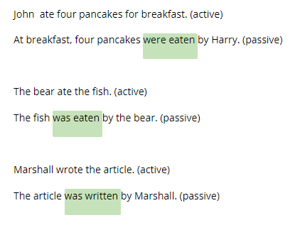 Passive voice highlighted in Google Docs.