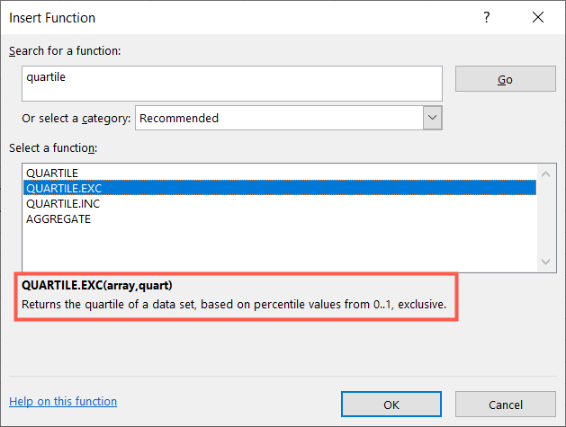 Quartile function description