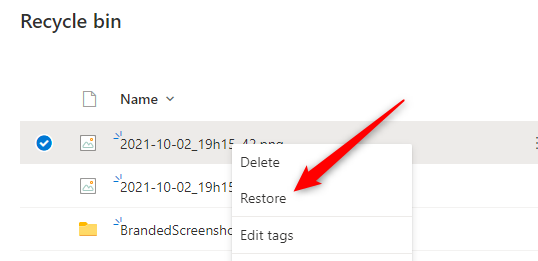 Right-click the file and then click Restore.