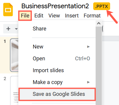 Click File, Save as Google Slides
