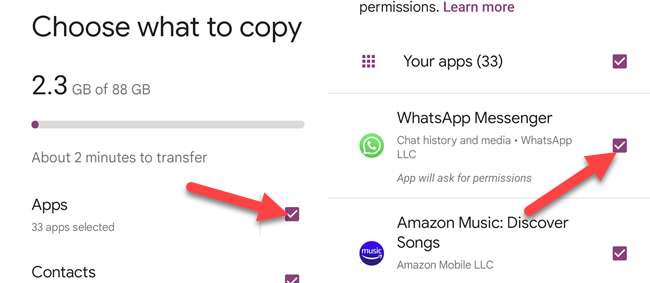 Restore "Apps" and "WhatsApp Messenger."