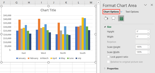 Chart Options in the sidebar