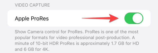 Toggle on the switch for "Apple ProRes."