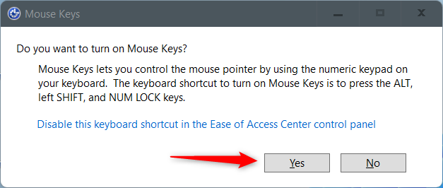 Use a keyboard shortcut to enable Mouse Keys.