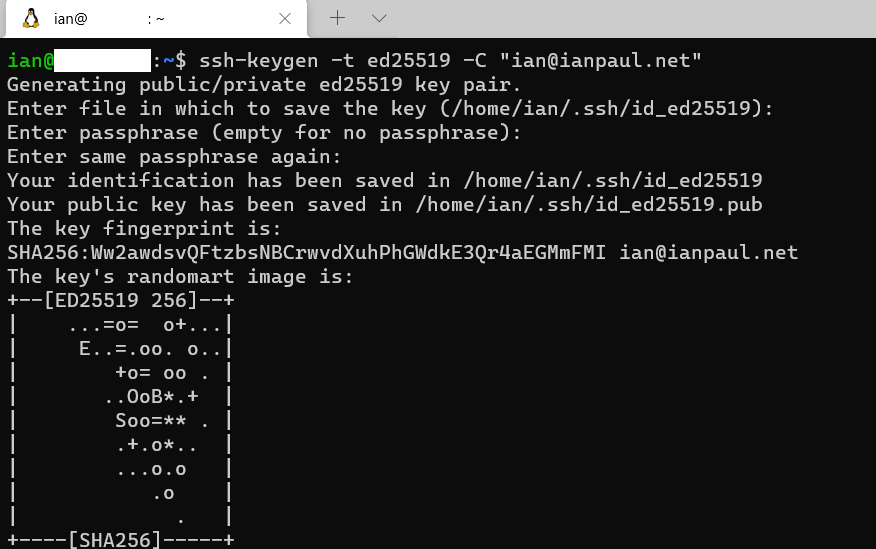 The WSL Ubuntu command line showing virtually the same SSH key creation process as the Windows Command Prompt.