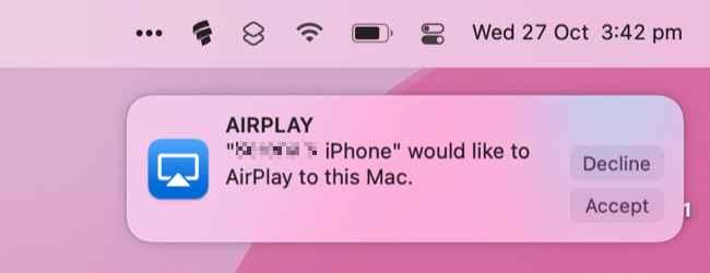 Incoming AirPlay connection request in macOS Monterey