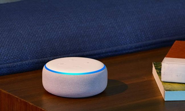 White Echo Dot on side table