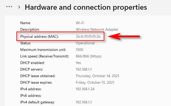 You'll see the MAC address listed beside "Physical Address (MAC)."