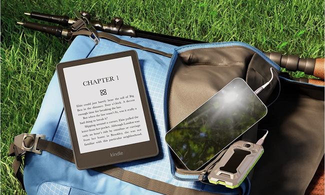 Kindle Paperwhite on a bag.