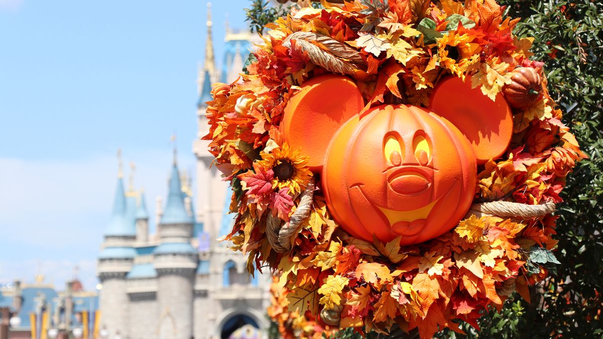 Pumpkin carved to look like Mickey Mouse at Disney World