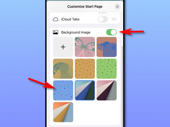 Select a Start Page background in Safari on iPhone or iPad.