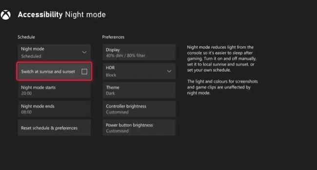 Schedule Night Mode on Xbox