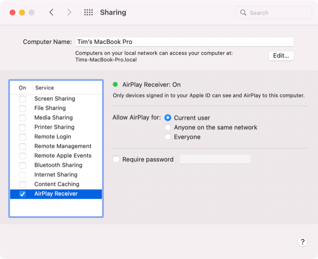 macOS Monterey Sharing Preferences