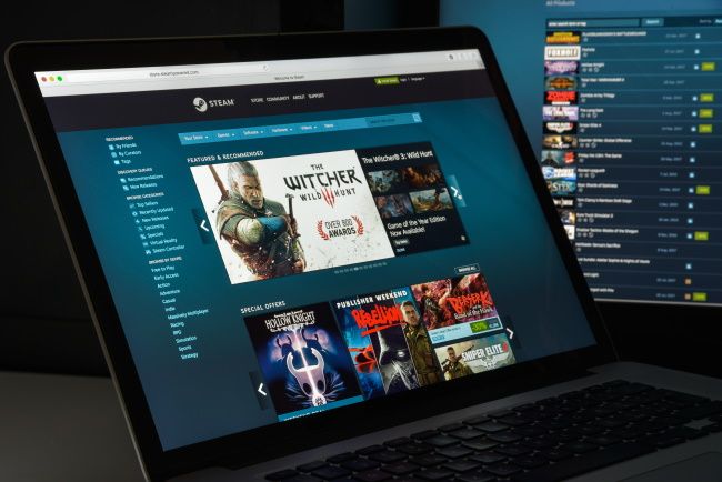 The Steam store on a laptop.