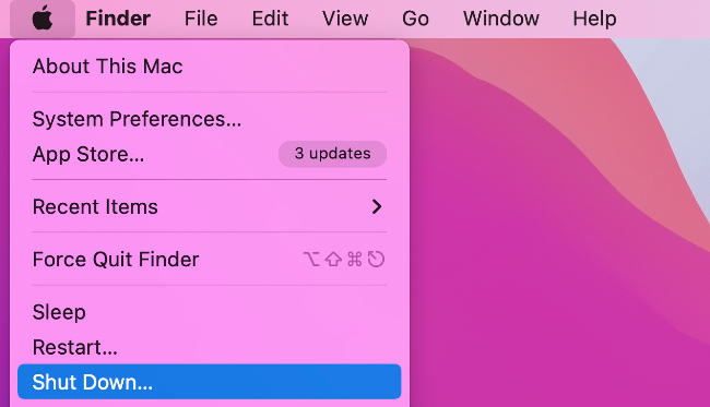 Shut Down menu option on macOS