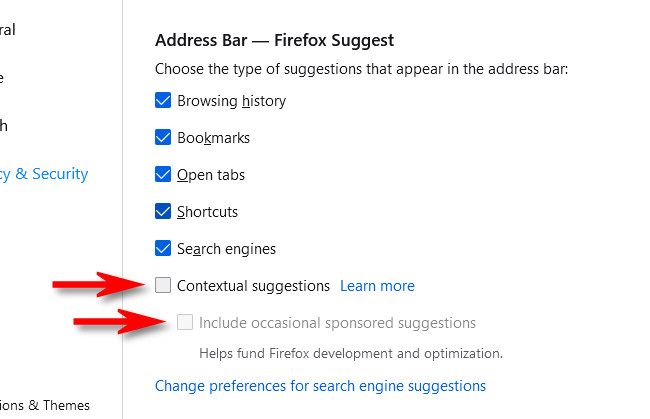 Uncheck "Contextual Suggestions" and "Include occasional sponsored suggestions."