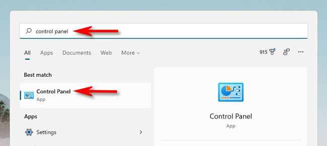 In the Start menu, type "control panel" and click its icon.
