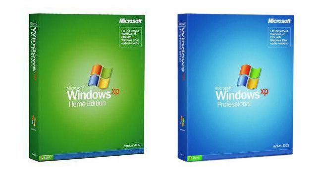The Windows XP Home and Profession Edition retail boxes.